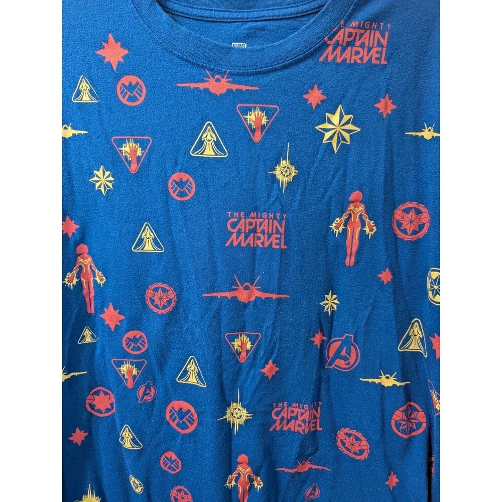 Marvel Captain Marvel All Over Print T Shirt Mens Large Blue Avengers MCU - Picture 6 of 7